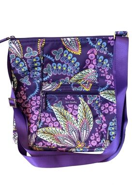 Vera Bradley Set Crossbody Bag Purple Green Batik Leaves NWOT with Accessory Bag